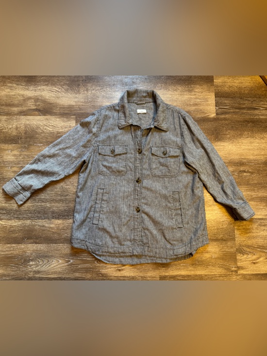 LOFT Tops - LOFT Striped Button-Down Jacket  in Gray and White, Cotton-Linen blend! Sz XL